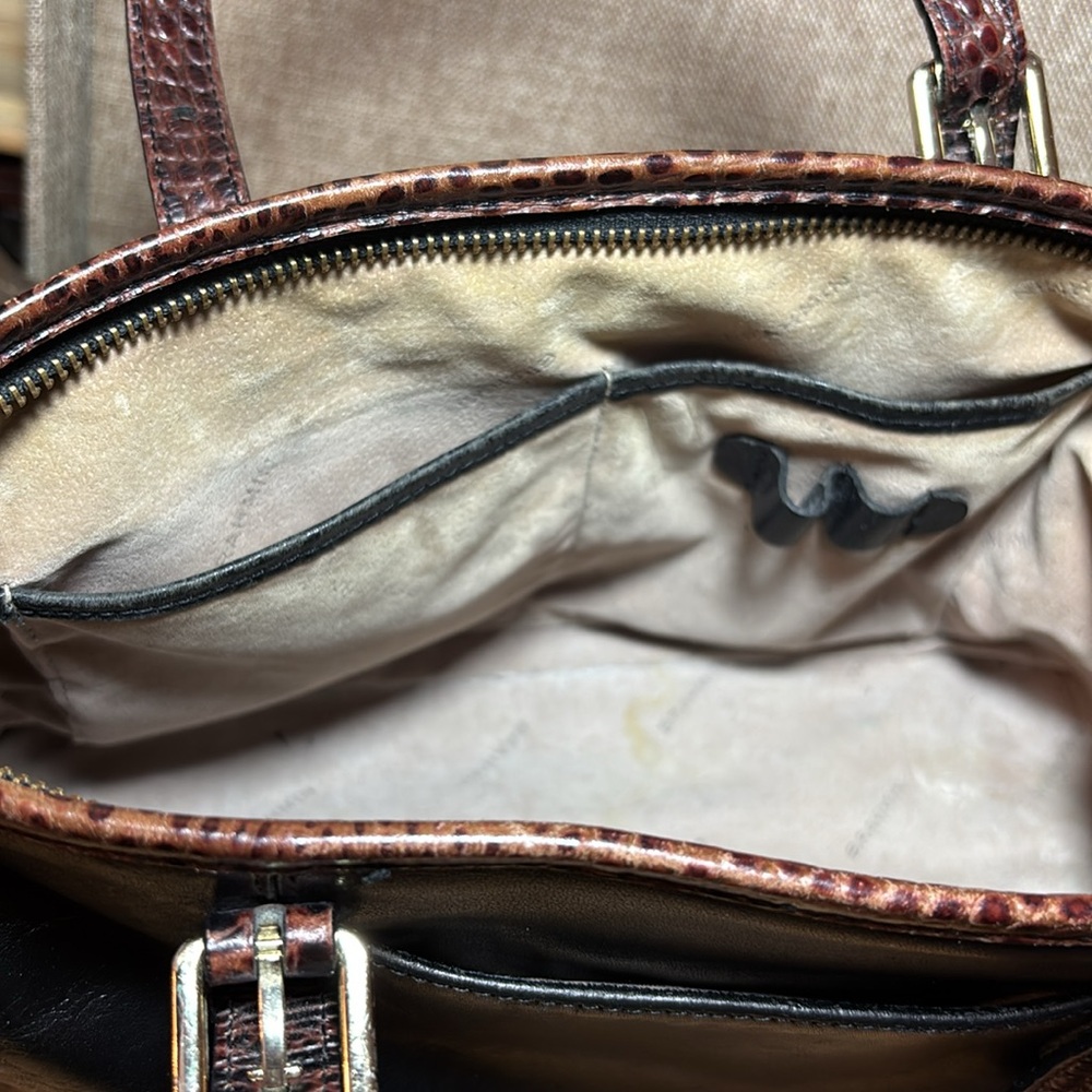 Brahmin Leather Mini Tote Black Pecan Croc Tan w Adj Strap 13”Wx7.25”Hx4.5”W - Picture 12 of 17